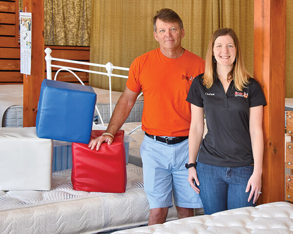 
Rick Carter (left) and his daughter, Chelsea Carter, come from a bedding family and today co-own Fox Mattress, an independent factory direct in Florida.