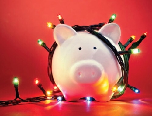 holiday shopping forecast Xmas lights piggy bank
