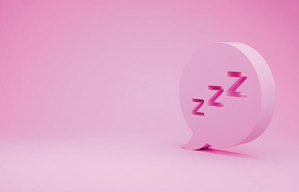 Pink Speech bubble with snoring icon isolated on pink background