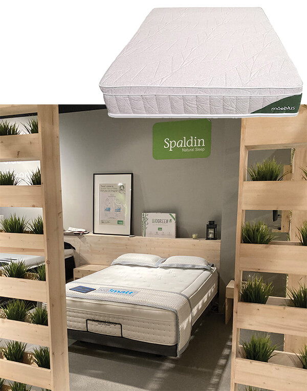 Bringing the outside IN The Spaldin showroom at the Winter Las Vegas Market had a strong natural vibe, where the company showcased products including MöebiusOne, a fully circular boxed mattress, and its NG Matt (Next Generation Mattress).