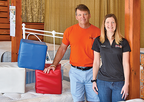 BEDDING GENES Rick Carter (left) and his daughter, Chelsea Carter, come from a bedding family and today co-own Fox Mattress, an independent factory direct in Florida.