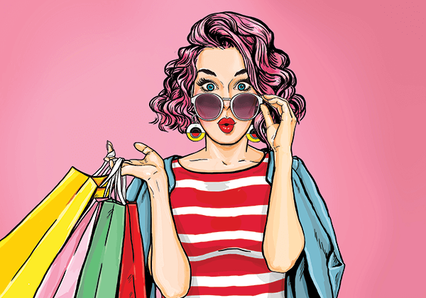 Illustration Woman with Shopping Bags