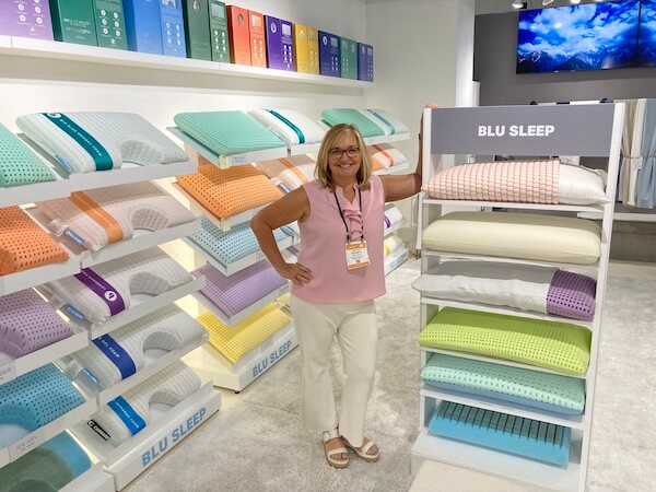 Summer 2023 Mattress Market. Blu Sleep soft launched a new foam pillow that behaves like down feathers at the summer 2023 Las Vegas Market.