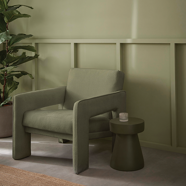 Calming Color Trends. GREEN WITH ENVY The calming, muted green of Viridis, Graham & Brown’s 2024 color of the year, offers an alternative to classic neutrals.  