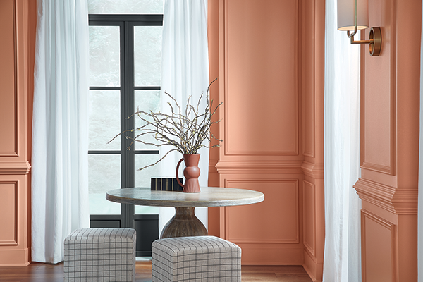 Calming Color Trends. TICKLED PINK Persimmon SW6339 from HGTV Home by Sherwin-Williams features a tangerine undertone.