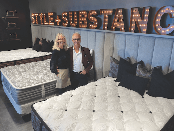 Kingsdown: Mattress Design Insights. Kingsdown Chair Mike James and his wife and inspiration, Natalie, strike a pose in the showroom window at the Las Vegas Market.