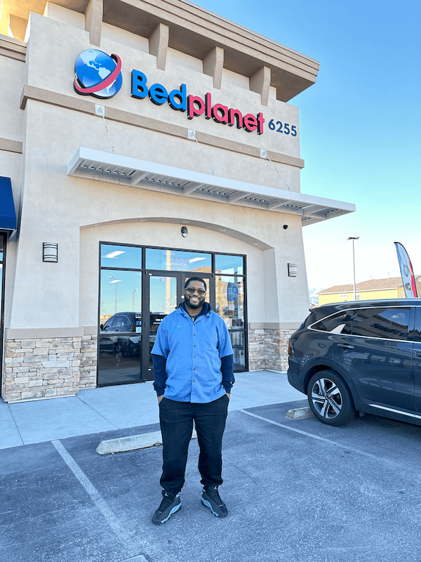 Bedplanet Retail Strategy. Bedplanet’s store manager Don Davidson stands in front of the retailer’s brick-and-mortar outpost at 6255 S. Durango Drive in Las Vegas.