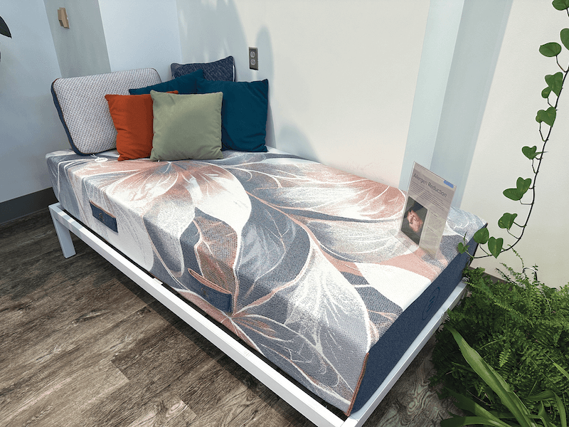 Mattress Fabric Innovation. Bold florals stretch across an allergen-reduction cover.