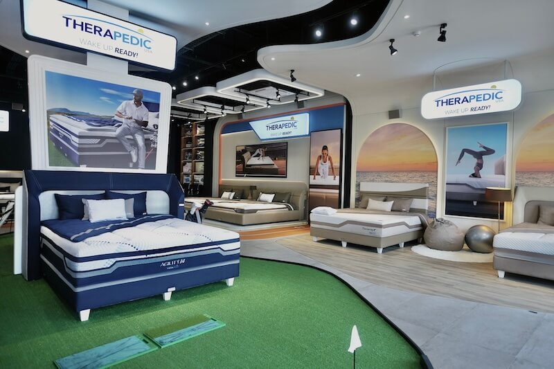 Therapedic's Global Reach. The interior of a mattress store in Indonesia.