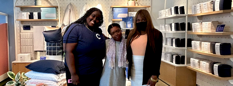 From left, team members at Casper’s H Street store in Washington, D.C., include store manager Laura Nash, store manager Sascha Gilmore and supervisor Lacey Veney.