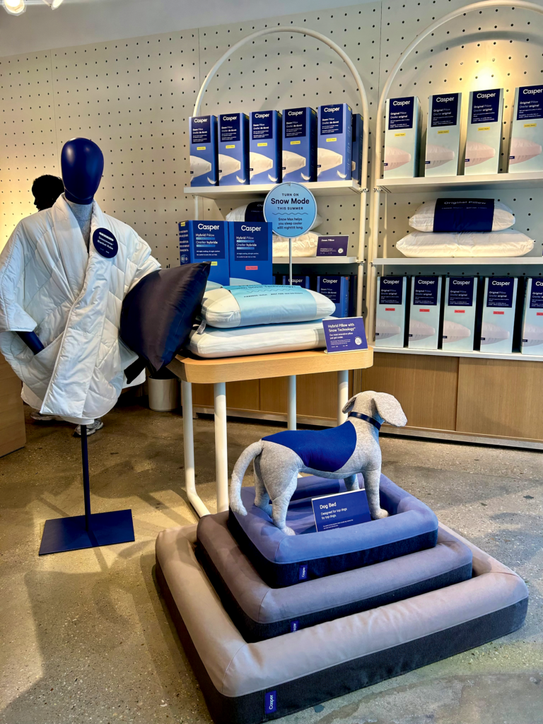 Casper retail innovation. Casper’s Snoozewear blanket robe, hybrid pillows and dog beds are part of its accessories lineup.