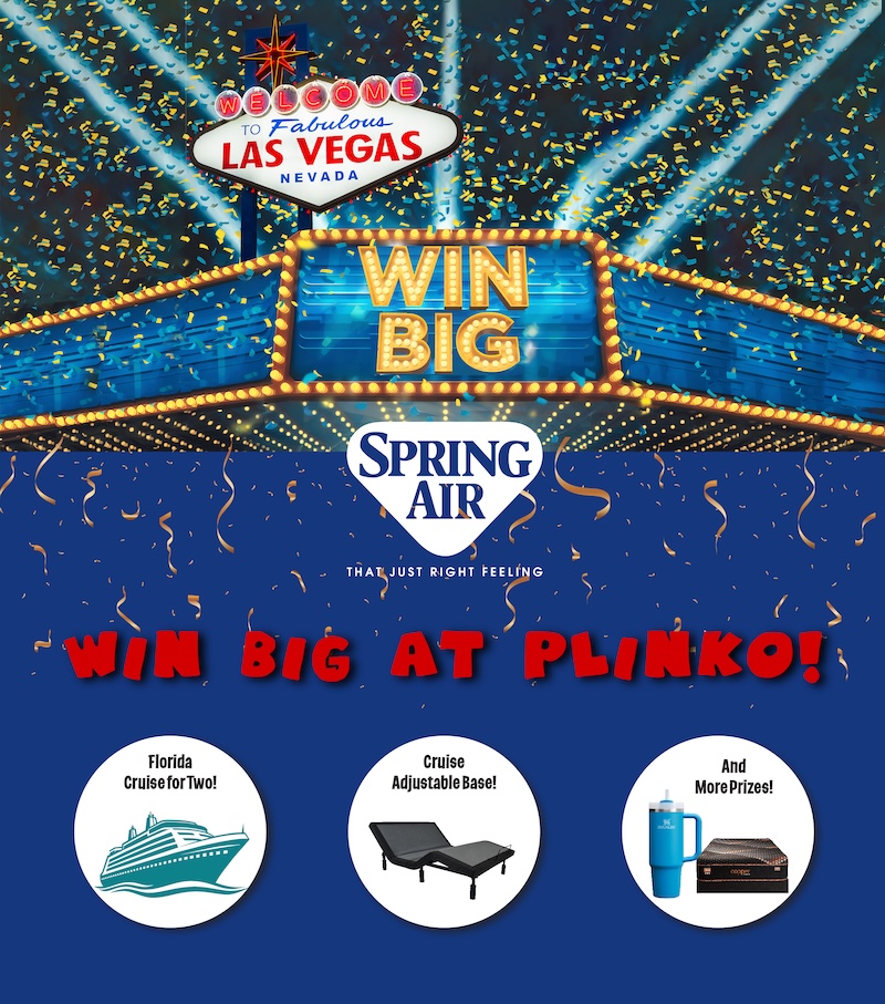 Spring Air International is offering the chance to win big at the Winter Las Vegas Market with a customized Plinko game.