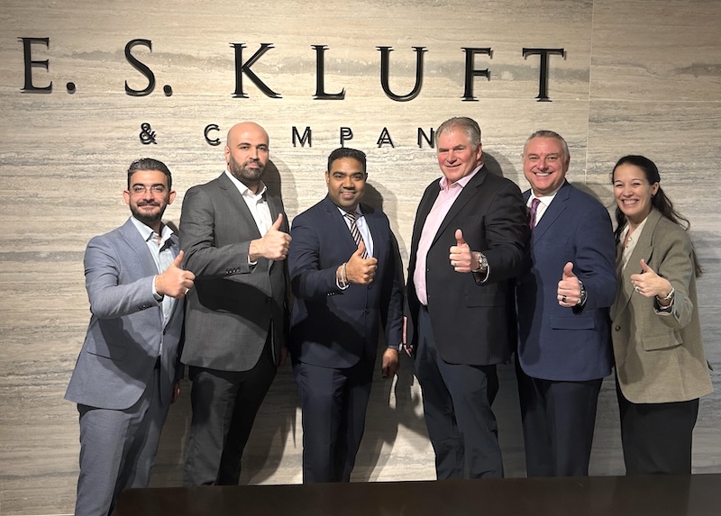 Head of Manufacturing & Distribution Yaman Farhat, Head of Brands Mohammad Al Fashtaki and CEO Arun Sharma of Bed Quarter Co. and Managing Director Jon Stowe, Senior Vice President of Sales West Brett Swygman and Vice President of Marketing Magali Castillo of E.S. Kluft & Company.