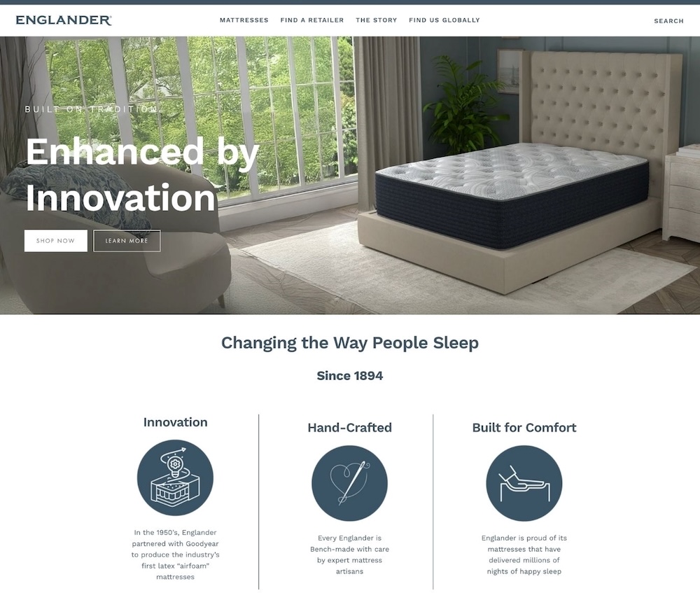 Englander’s newly redesigned website is designed to boost brand awareness and dealer traffic.