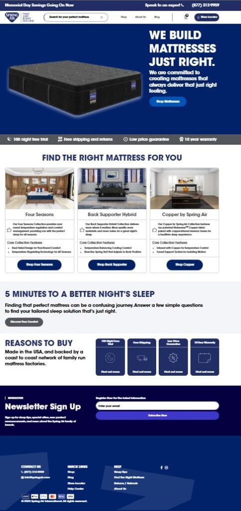 Spring Air International’s revamped website, SpringAir.com, aims to drive dealer traffic and give licensees an additional revenue stream. 