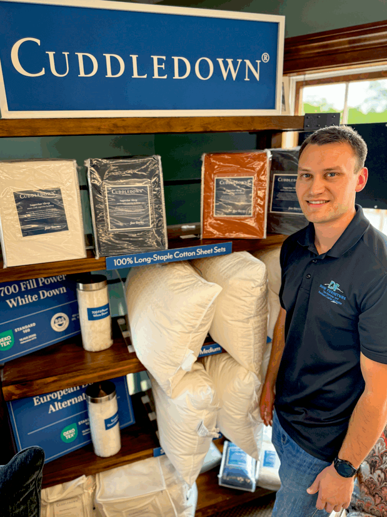 BUYING LOCAL It’s important to Wil Dow’s customers that the store support other Maine-based businesses, including sleep accessories supplier Cuddledown.