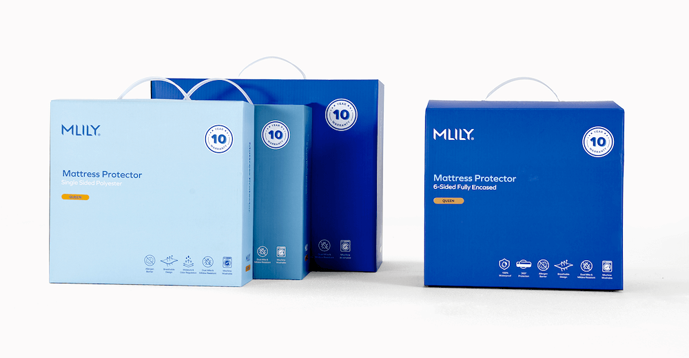 Mlily USA refreshed its mattress protector line with new packaging that clearly differentiates the products in the good-better-best selection.